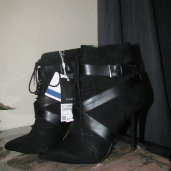 Black Leather High Heel Ankle Booties - Picture 3 of 8